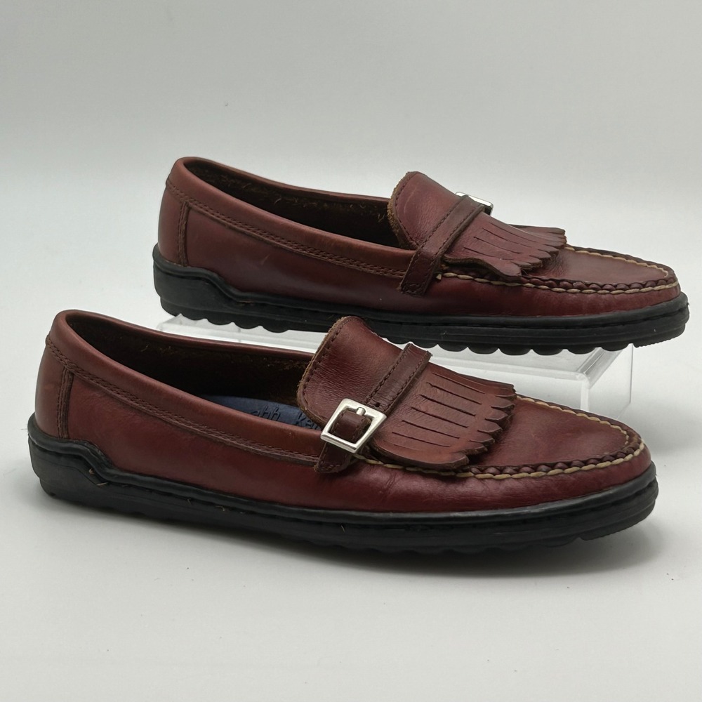 Ahh Keds‎ Kiltie Loafers 6 Maroon Leather Buckle Fringe Dark Academia Preppy